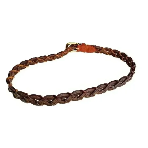 Braided Genuine Leather Womens Brown Belt Made In India Sz L - Picture 3 of 8